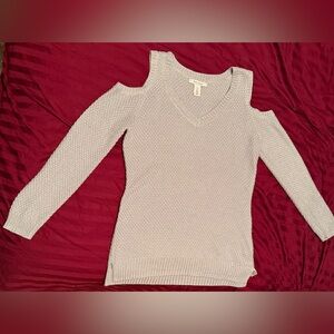 White House Black Market Sparkly Silver Gray Sweater With “Cold Shoulder”